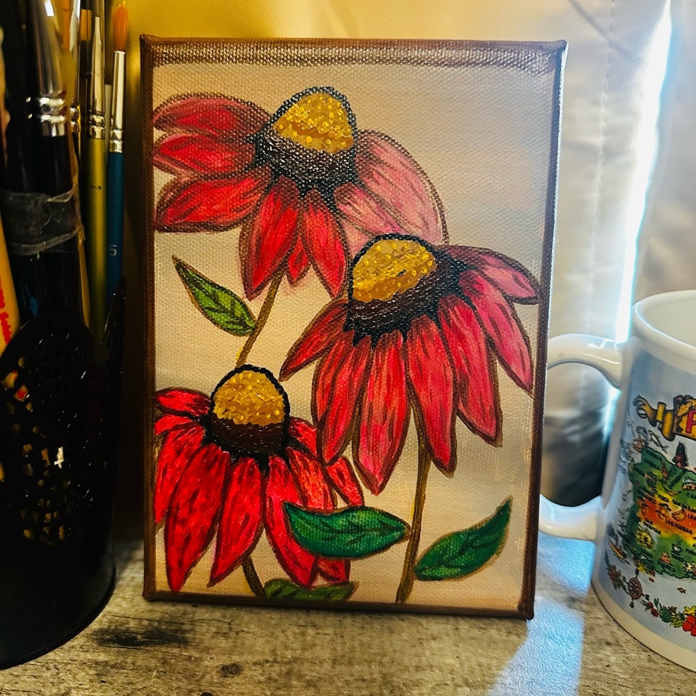 Hand-Painted Floral Canvas 5x7 “Consider how the wild flowers grow” Luke 12:27